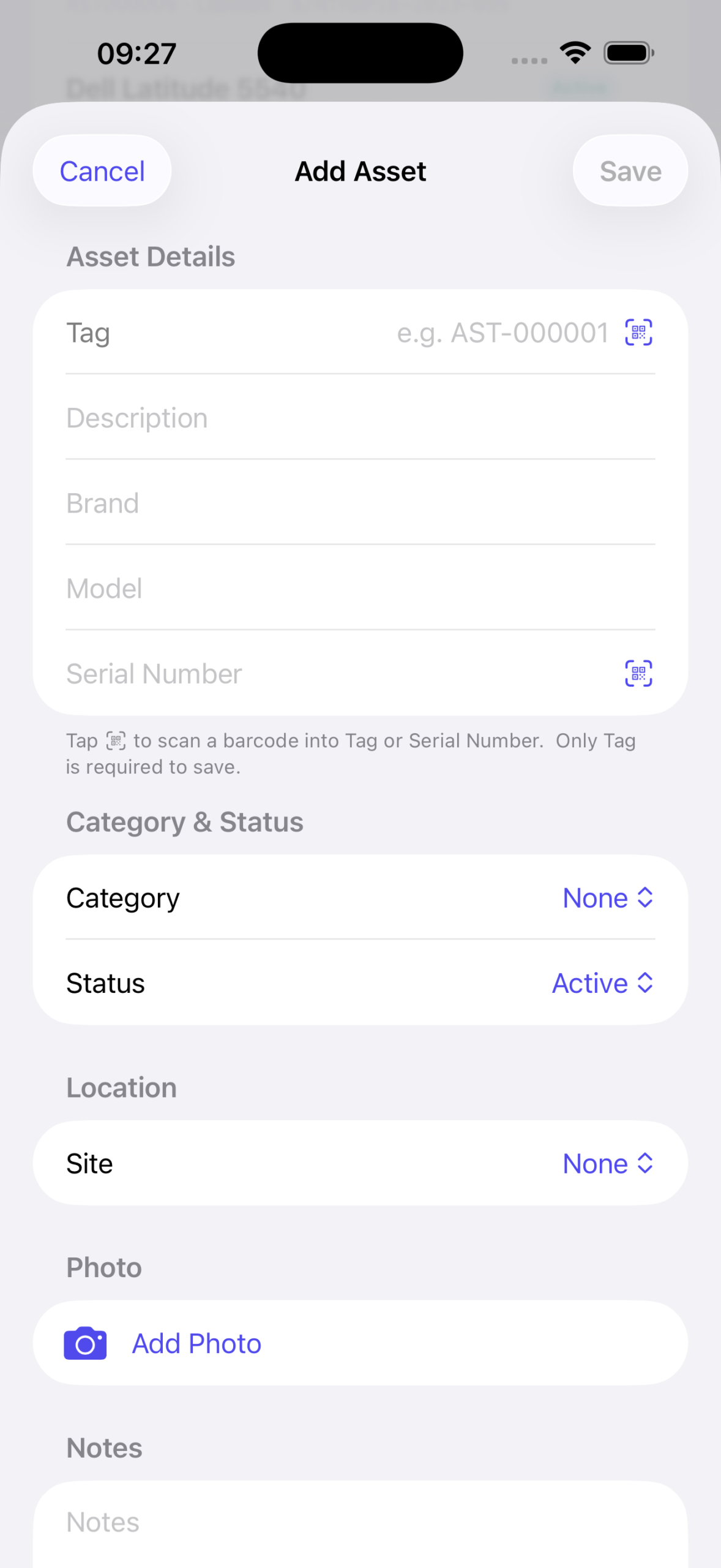 Add asset on iPhone