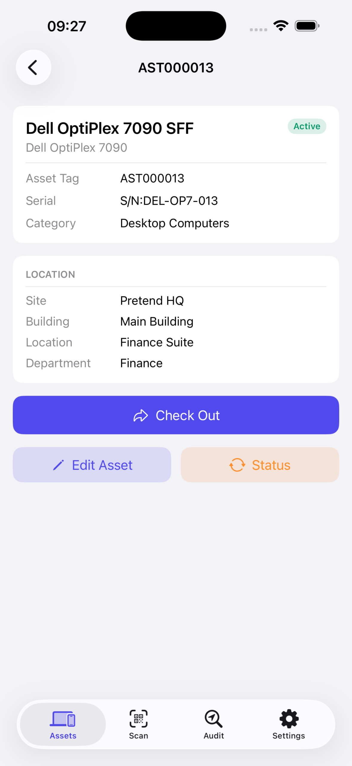 Asset detail on iPhone